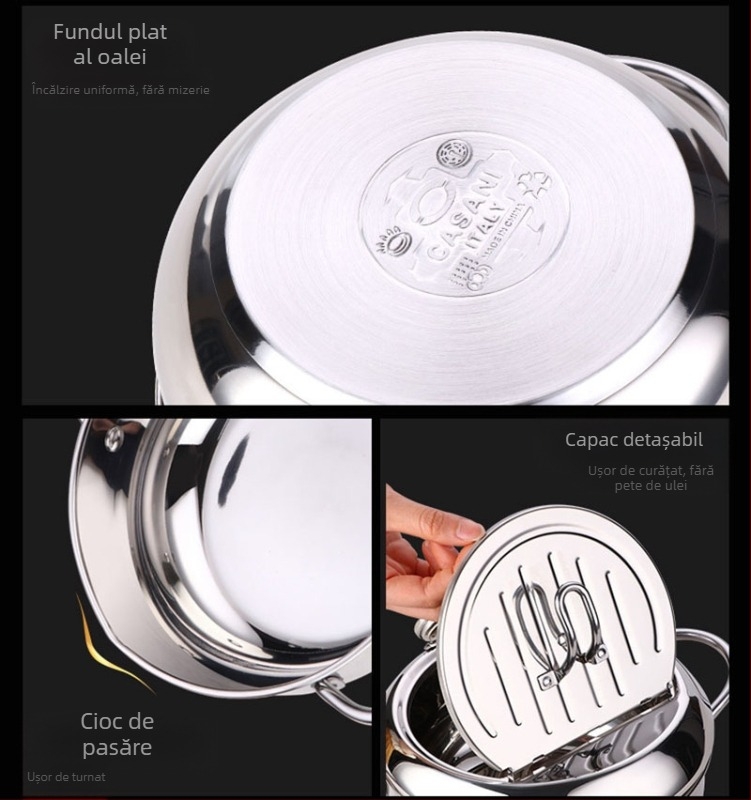 Friteuză din oțel inoxidabil cu capac și termometru, friteuză Tempura, uz casnic cu filtru de ulei, raft pentru ulei, oală de ulei, Dropshipping