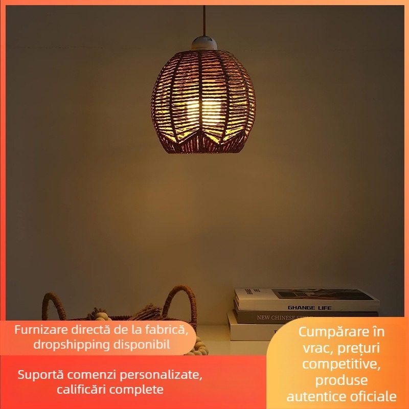 Candelabru țesut chinezesc personalizat, japonez retro pastoral din ratan țesut, pavilion, sufragerie interioară, living, dormitor, candelabru