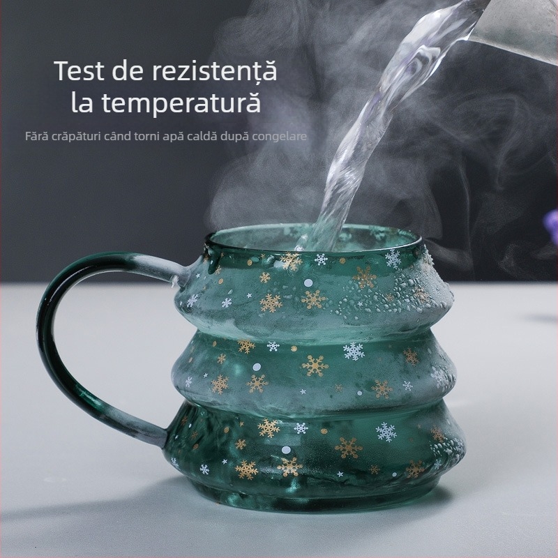 Cană cu un singur strat din sticlă borosilicată înaltă, cană din sticlă pentru brad de Crăciun cu capac, cană pentru băuturi cu suc de uz casnic, cană de cafea pentru birou
