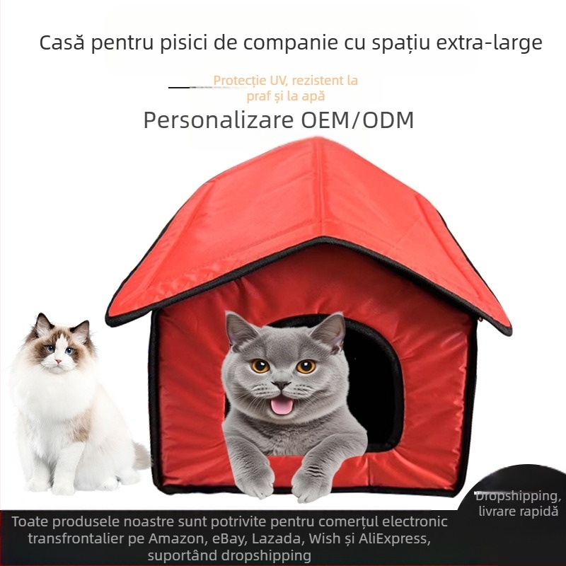 Cuib universal pentru pisici Four Seasons, casă pentru pisici, cu fund plat, din plastic antiderapant, închis, cu spațiu mare, casă pentru pisici, cabină