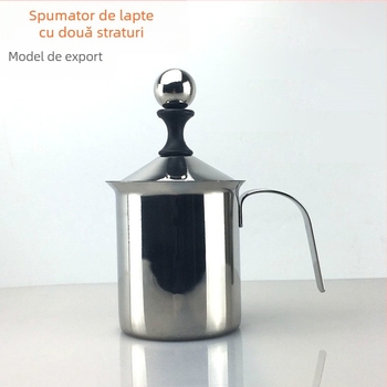 Spumator de lapte manual din oțel inoxidabil cu strat dublu, strecurător de lapte, spumator de lapte elegant pentru cafea și cappuccino
