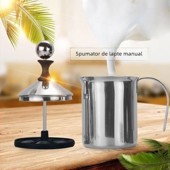 Spumator de lapte manual din oțel inoxidabil cu strat dublu, strecurător de lapte, spumator de lapte elegant pentru cafea și cappuccino