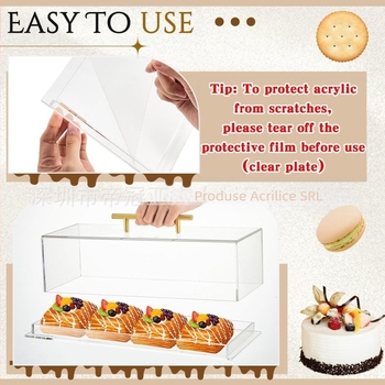 Cutie de prezentare acrilică pentru pâine și tort, tavă dreptunghiulară transparentă pentru servire, cu capac, pentru depozitarea alimentelor, pentru petrecere, blat