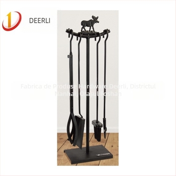 Șemineu, lopată, cârlig, mătură, clește, suport