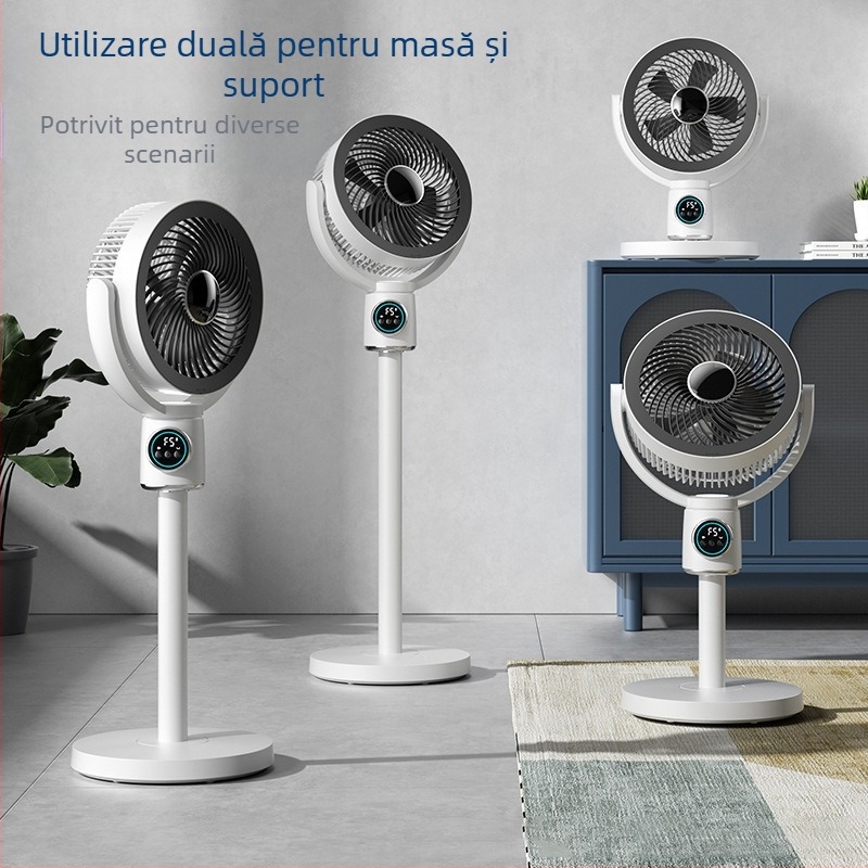 Ventilator de circulație a aerului popular transfrontalier, ventilator inteligent cu voce, ventilator de masă și suport pentru uz casnic, cu cap telescopic cu dublă utilizare, ventilator de podea