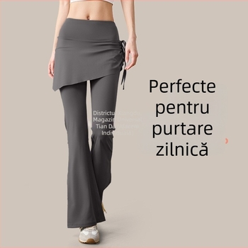 Pantaloni de yoga pentru femei, talie înaltă, ridicare a șoldurilor, stil nou, fustă evazată șifonată, fals din două piese, haine de antrenament Pilates ușor evazate, vară
