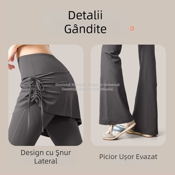 Pantaloni de yoga pentru femei, talie înaltă, ridicare a șoldurilor, stil nou, fustă evazată șifonată, fals din două piese, haine de antrenament Pilates ușor evazate, vară