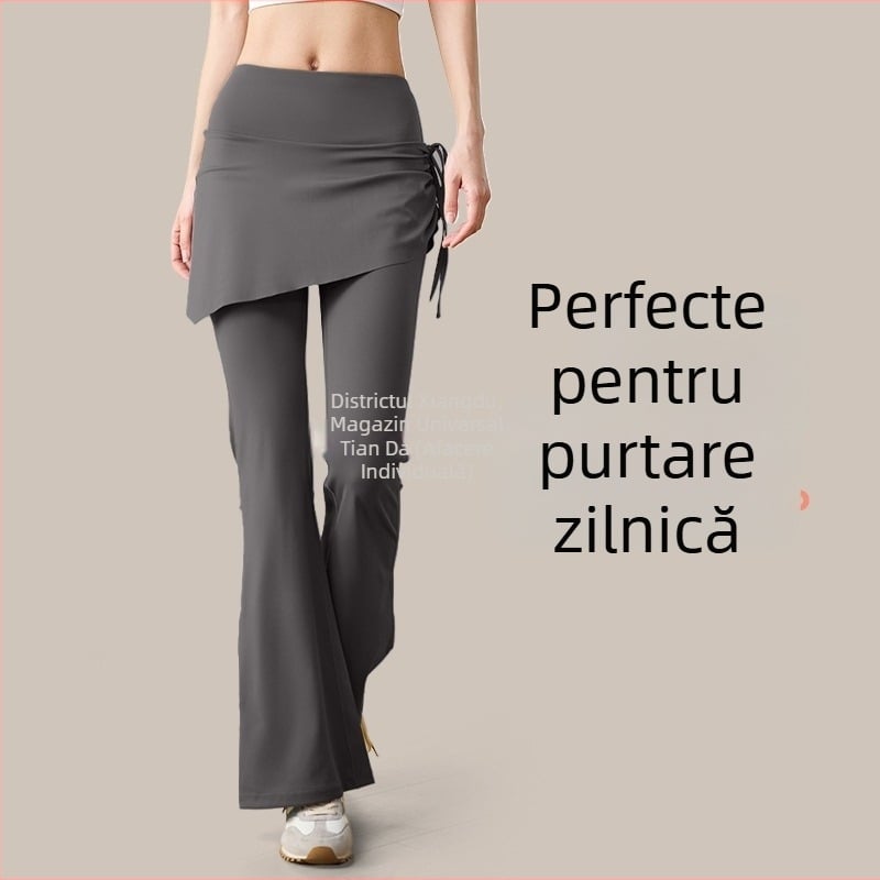 Pantaloni de yoga pentru femei, talie înaltă, ridicare a șoldurilor, stil nou, fustă evazată șifonată, fals din două piese, haine de antrenament Pilates ușor evazate, vară