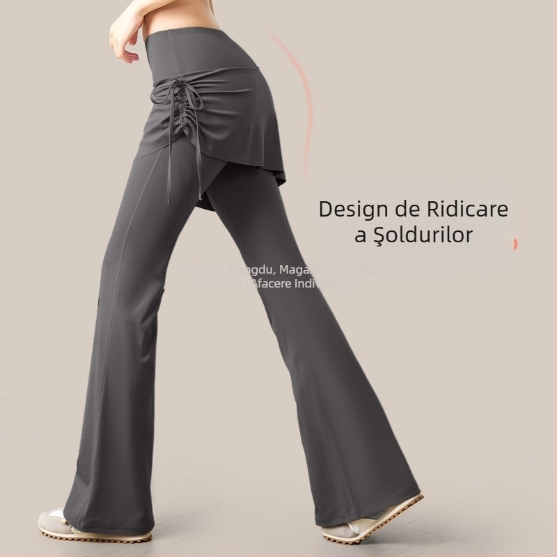 Pantaloni de yoga pentru femei, talie înaltă, ridicare a șoldurilor, stil nou, fustă evazată șifonată, fals din două piese, haine de antrenament Pilates ușor evazate, vară