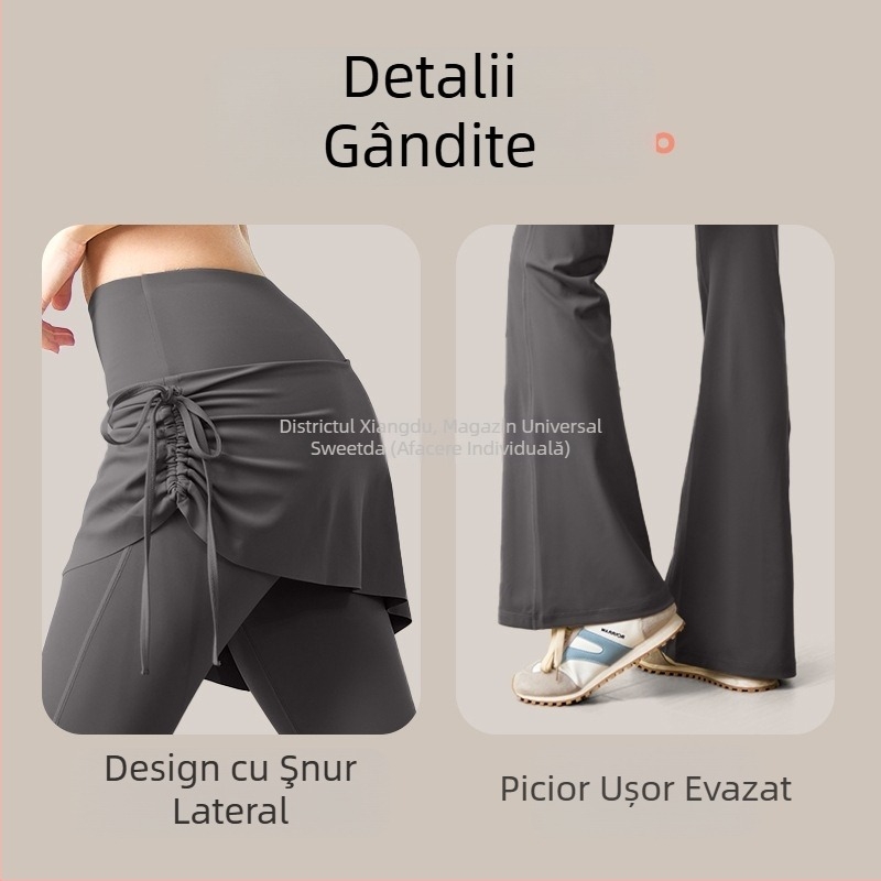 Pantaloni de yoga pentru femei, talie înaltă, ridicare a șoldurilor, stil nou, fustă evazată șifonată, fals din două piese, haine de antrenament Pilates ușor evazate, vară
