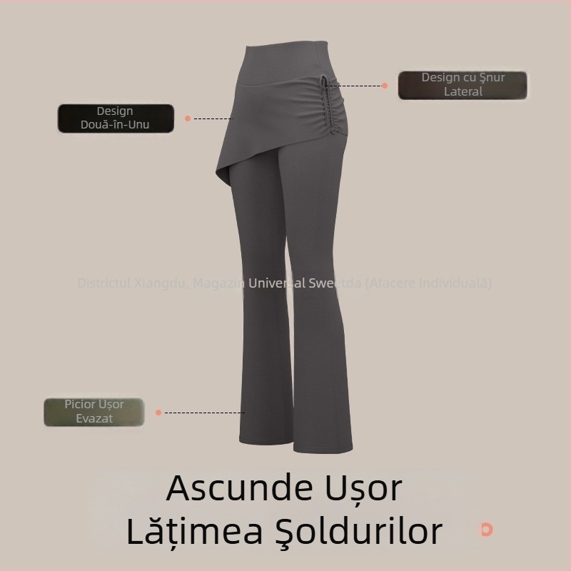 Pantaloni de yoga pentru femei, talie înaltă, ridicare a șoldurilor, stil nou, fustă evazată șifonată, fals din două piese, haine de antrenament Pilates ușor evazate, vară