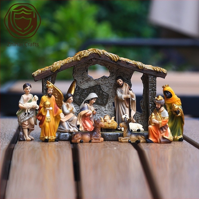 Furnizare transfrontalieră de ornament de Crăciun cu scenă de iesle clasică de 8,5 cm înălțime, cutie cadou, cadou de sărbătoare, artizanat din rășină