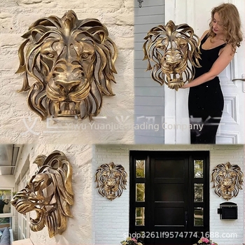 Artă murală cu cap de leu, stație independentă, sculptură, artă murală, decorațiune murală cu pandantiv