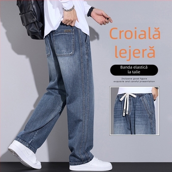 Blugi bărbați noi în stil american, cu picior drept, la modă, de brand High Street, lejeri, talie largă, pantaloni cu talie medie, băieți