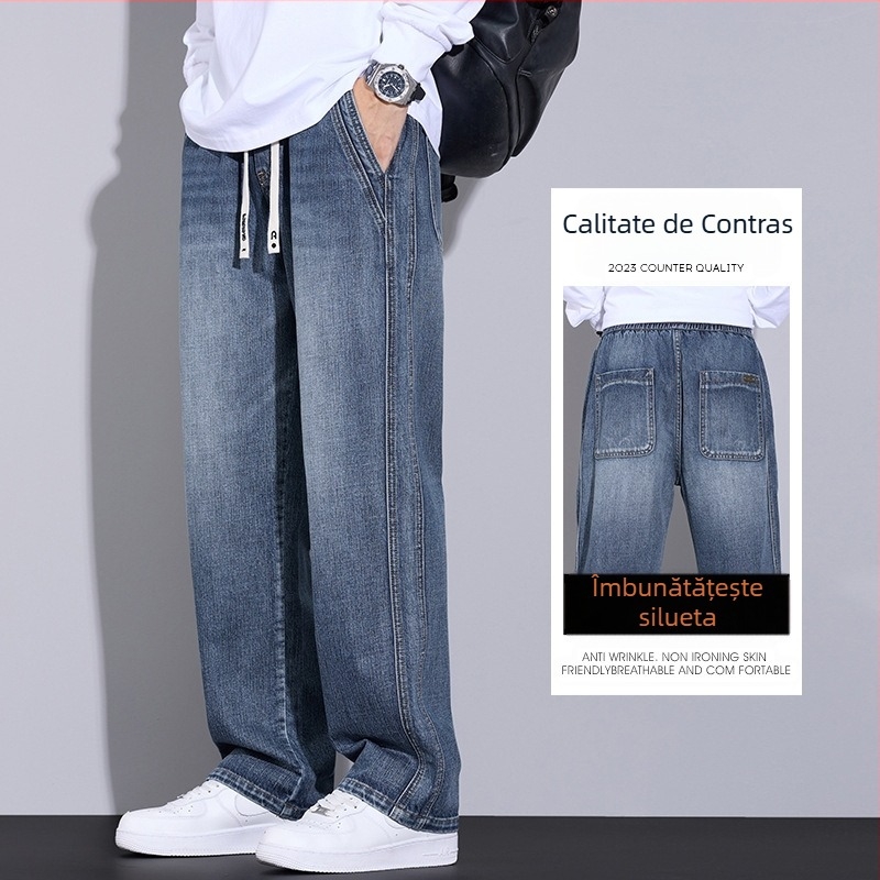 Blugi bărbați noi în stil american, cu picior drept, la modă, de brand High Street, lejeri, talie largă, pantaloni cu talie medie, băieți