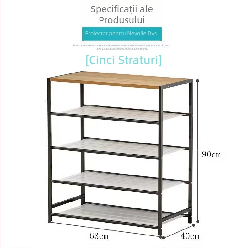 Raft de pantofi din oțel-lemn, raft de depozitare multifuncțional pentru podea, cu cinci straturi, pentru dormitor, pentru uz casnic, asamblare multistrat, dulap simplu pentru pantofi din fier