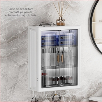 Dulap de depozitare montat pe perete, fără perforații, rezistent la praf, impermeabil, pentru toaletă, raft de depozitare pentru articole de toaletă, cutie de depozitare cosmetică