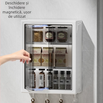 Dulap de depozitare montat pe perete, fără perforații, rezistent la praf, impermeabil, pentru toaletă, raft de depozitare pentru articole de toaletă, cutie de depozitare cosmetică