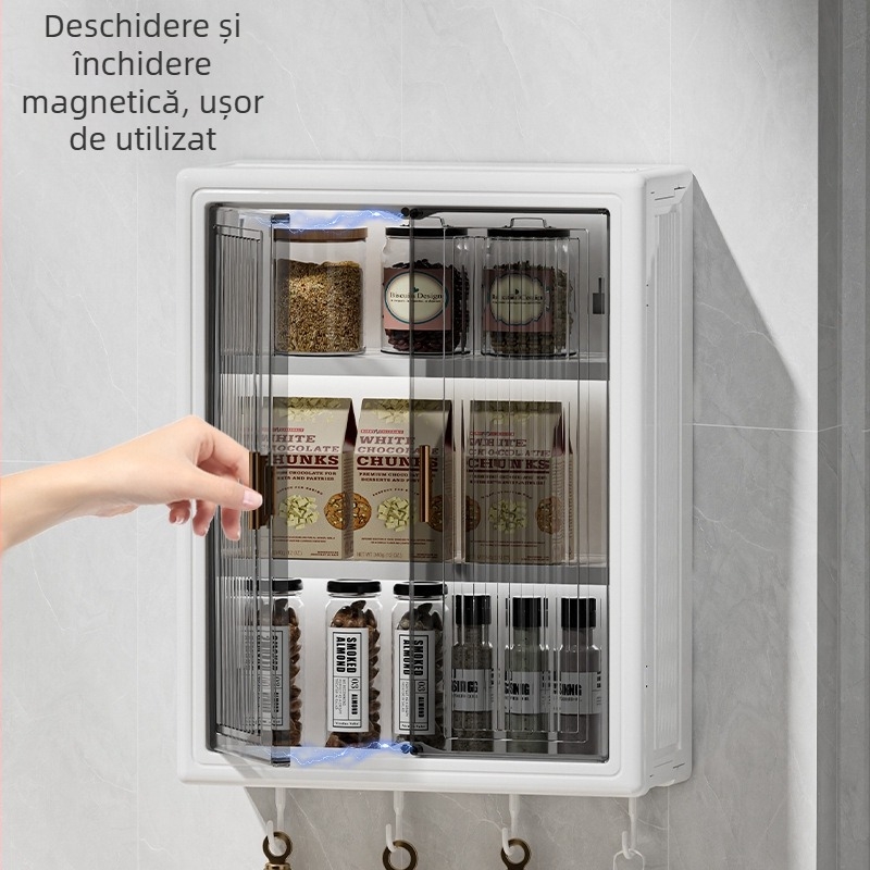 Dulap de depozitare montat pe perete, fără perforații, rezistent la praf, impermeabil, pentru toaletă, raft de depozitare pentru articole de toaletă, cutie de depozitare cosmetică