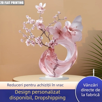 Ornamente acrilice elegante cu flori de cireș roz, 1 bucată, plan 2D, decorațiuni pentru casă și birou, cadouri pentru prieteni