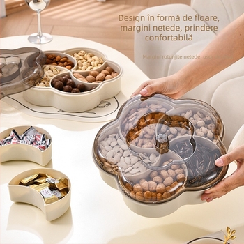 Changze Petals Farfurie cu fructe uscate cu cinci pătrate pentru sufragerie, uz casnic, nouă farfurie cu fructe rezistentă la umiditate și praf, stil simplu, masă de cafea, farfurie alimentară