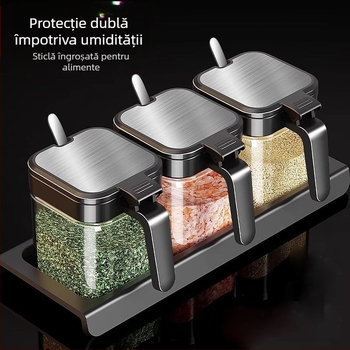 Borcan de condimente pentru depozitarea bucătăriei, borcan de sare din sticlă, borcan de condimente, cutie de condimente pentru sare și MSG de uz casnic
