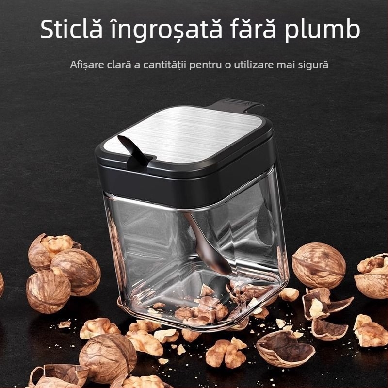 Borcan de condimente pentru depozitarea bucătăriei, borcan de sare din sticlă, borcan de condimente, cutie de condimente pentru sare și MSG de uz casnic