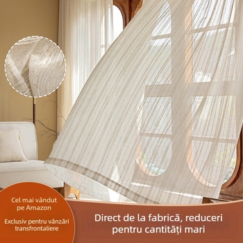 Vânzare exclusivă transfrontalieră, perdea de tifon cu dungi, stil japonez simplu, perdea transparentă finisată, en-gros