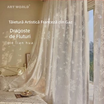 Perdele artistice în stil francez, de vis, cu perdele transparente florale pentru sufragerie și dormitor, ferestre de la podea până la tavan, perdele transparente rococo cu fluturi și trandafiri