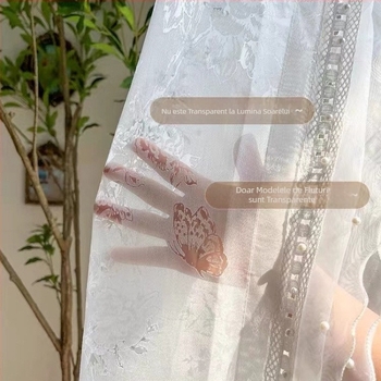 Perdele artistice în stil francez, de vis, cu perdele transparente florale pentru sufragerie și dormitor, ferestre de la podea până la tavan, perdele transparente rococo cu fluturi și trandafiri