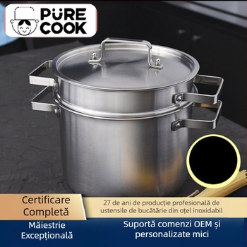 Oală de paste multifuncțională din oțel inoxidabil, îngroșată transfrontalieră, oală de orez prăjit cu apă opărită, oală de supă neacoperită, aragaz universal