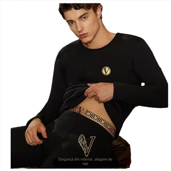 Set de lenjerie termică luxoasă pentru bărbați, toamnă și iarnă, cămașă cu strat de bază subțire, căptușită cu fleece și îngroșată, croială slim pentru iarnă