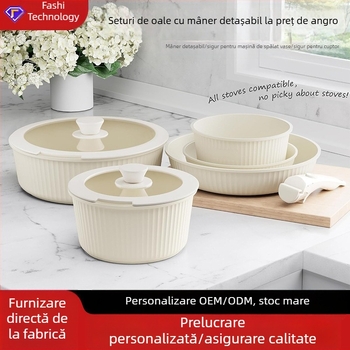 Oală universală cu mâner ceramic detașabil transfrontalier, aragaz cu inducție de uz casnic, oală universală cu gaz, oală antiaderentă, oală pentru supă, wok