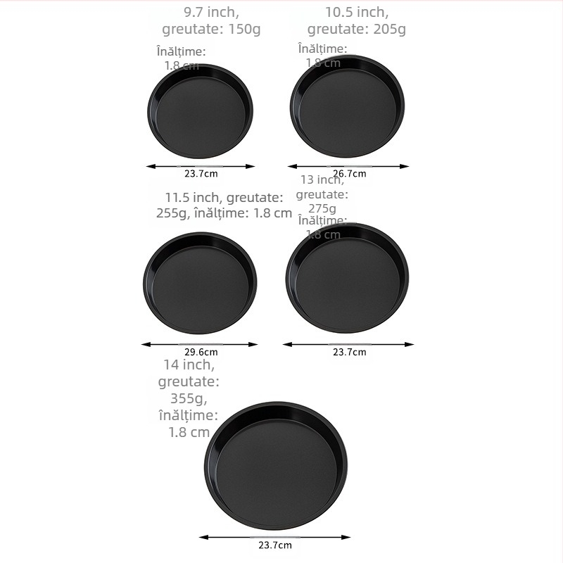 Tavă rotundă pentru pizza în stoc, tavă de copt antiaderentă, 8 inch, 9 inch, 10 inch, 12 inch, tavă de copt din oțel carbon, pizza de casă