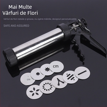 Pistol de biscuiți din oțel inoxidabil de uz casnic, storcător de biscuiți, mașină de decorat cremă, duză de decorare, rezolvat fasole, instrumente de copt acasă