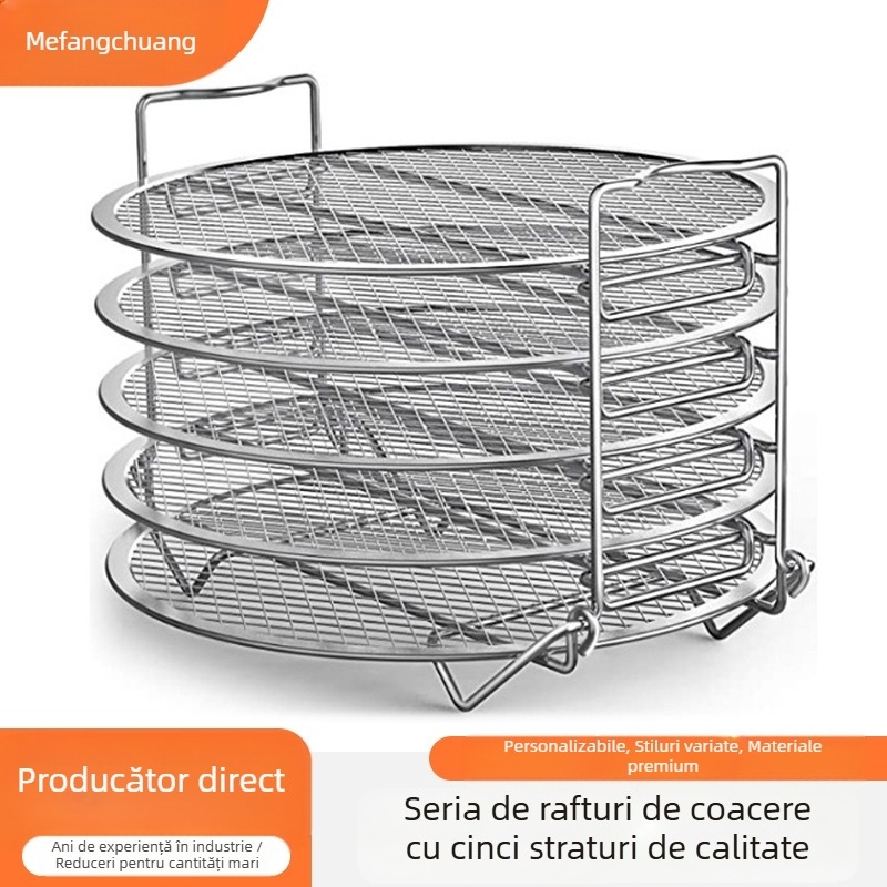 Accesorii pentru friteuză cu aer instant, producător SOURCE, în stoc transfrontalier, suport de gătit la abur cu cinci straturi din oțel inoxidabil 304, suport de deshidratare
