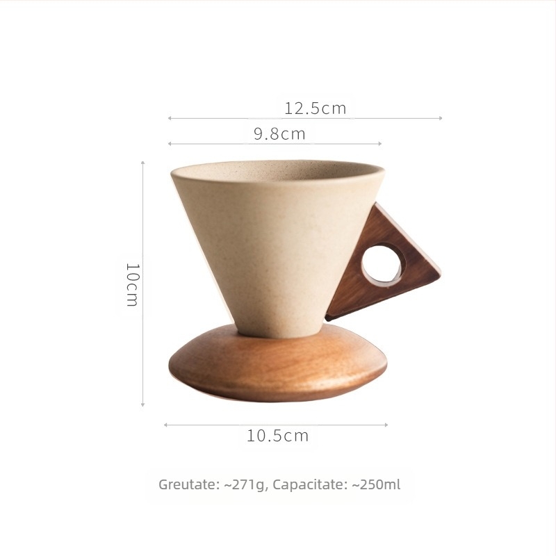 Ceașcă de cafea ceramică retro cu design retro, set de ceașcă de cafea și farfurie de înaltă calitate și rafinat pentru uz personal al femeilor