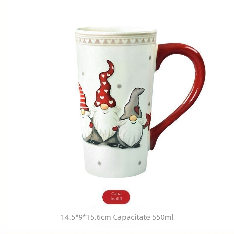 Crăciun cană înaltă capacitate mare cană ceramică de uz casnic în relief ceașcă drăguță la modă lapte apă ceașcă birou ceașcă de ceai