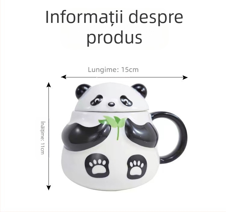 Cană ceramică cu capac și capac cu panda, design de nișă pentru fete, drăguț, creativ pentru copii, acasă