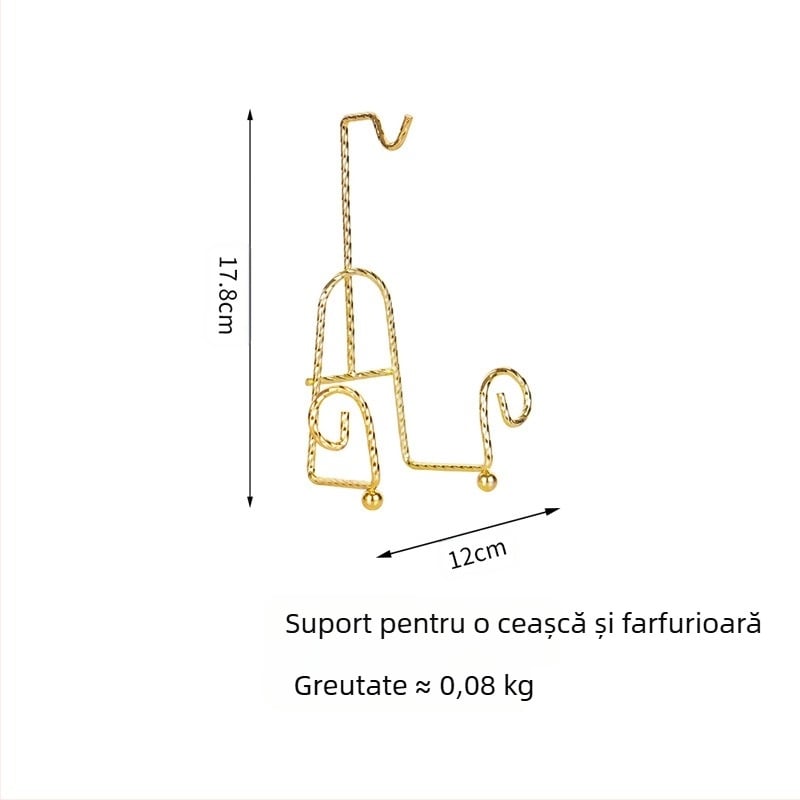 Suport pentru ceașcă de cafea retro în stil britanic, accesibil, suport de afișare din fier de lux, suport pentru set de ceai auriu, suport pentru scurgere, set individual de ceașcă și farfurie