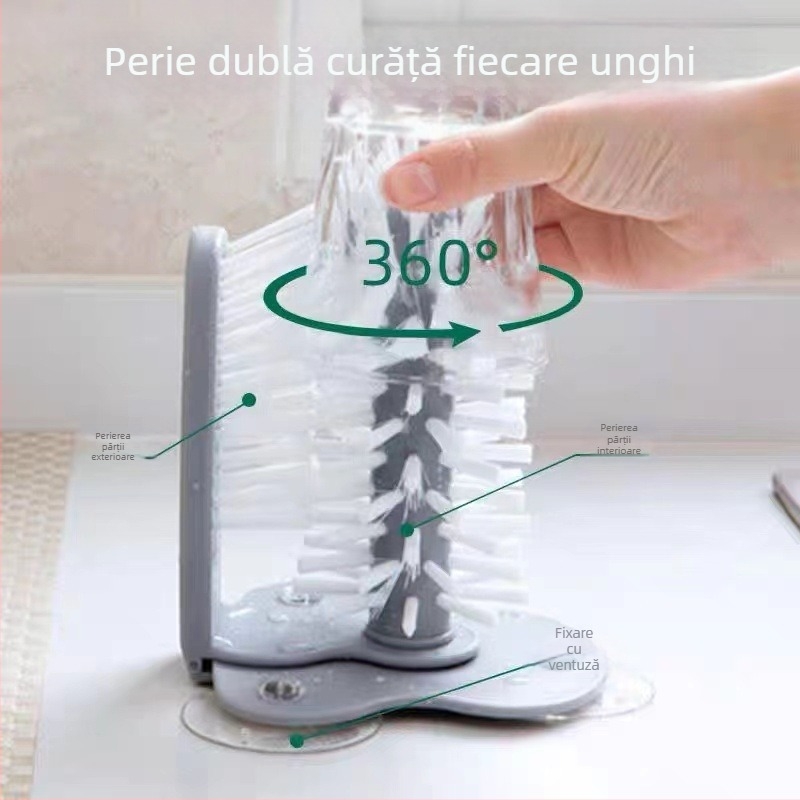Perie detașabilă leneșă cu ventuză, multifuncțională, pentru magazin de ceai cu lapte, cu aspirație de perete, rotativă, decontaminare, curățare, perie de sticlă, artefact