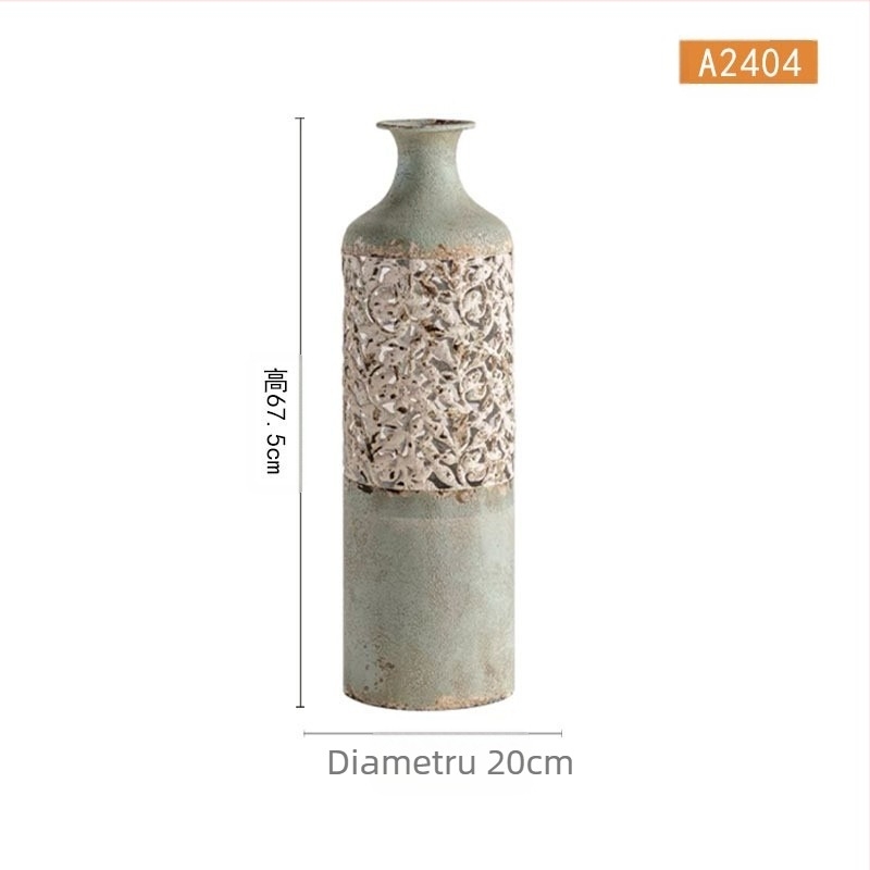 Vază de podea vintage în stil francez, din fier forjat, imprimată, pentru sufragerie, hotel, hol, decorare, ornamente, Homestay, ilustrație, sticlă rotundă