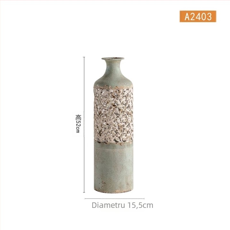 Vază de podea vintage în stil francez, din fier forjat, imprimată, pentru sufragerie, hotel, hol, decorare, ornamente, Homestay, ilustrație, sticlă rotundă