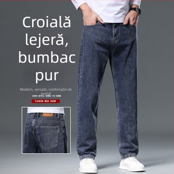 Blugi de înaltă calitate pentru bărbați, 2024, primăvara și toamna, pantaloni drepți casual de afaceri, elastici, simpli, potriviți, pantaloni lungi pentru tată