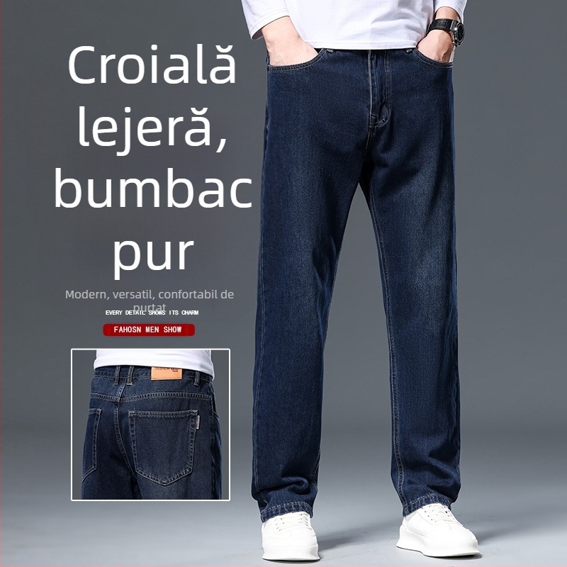 Blugi de înaltă calitate pentru bărbați, 2024, primăvara și toamna, pantaloni drepți casual de afaceri, elastici, simpli, potriviți, pantaloni lungi pentru tată