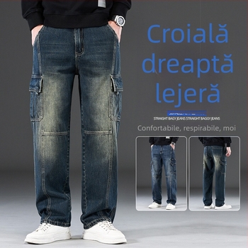 Blugi de stradă nouă pentru bărbați, pantaloni lungi, cu picior larg, stiluri casual, stiluri drepte, stiluri de bărbați, stiluri de bărbați