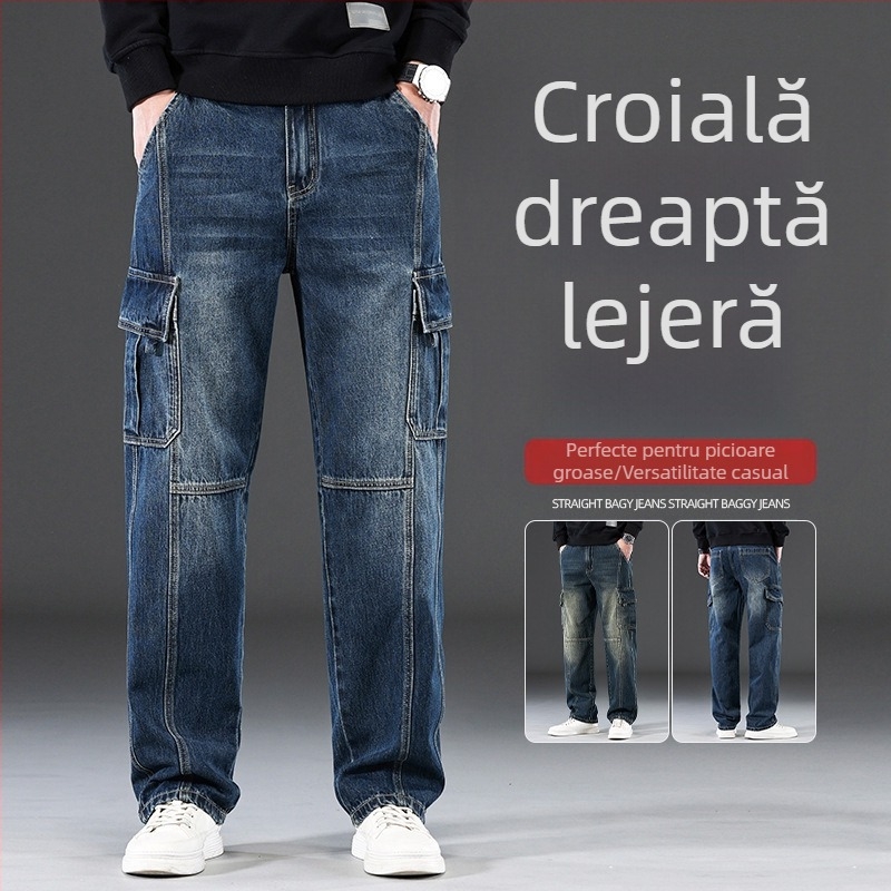 Blugi de stradă nouă pentru bărbați, pantaloni lungi, cu picior larg, stiluri casual, stiluri drepte, stiluri de bărbați, stiluri de bărbați