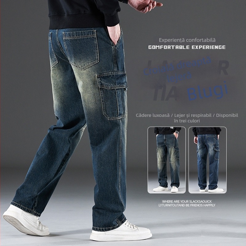 Blugi de stradă nouă pentru bărbați, pantaloni lungi, cu picior larg, stiluri casual, stiluri drepte, stiluri de bărbați, stiluri de bărbați