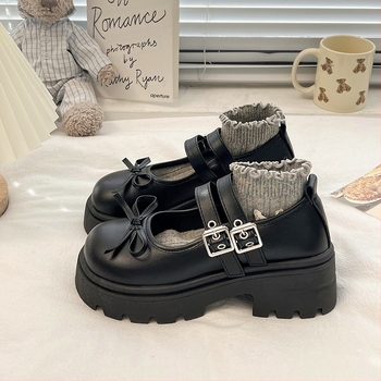 Pantofi cu platformă și fundă pentru femei, din piele, mici, primăvara 2025, noi, retro japonez Jk, stil britanic, cu fundă, Mary Jane