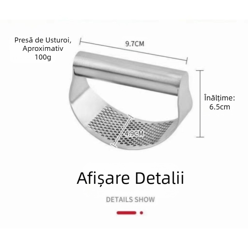 Presă de usturoi din oțel inoxidabil cu inel, de mână, cu presă de usturoi, presă de usturoi cu arc, producător în stoc